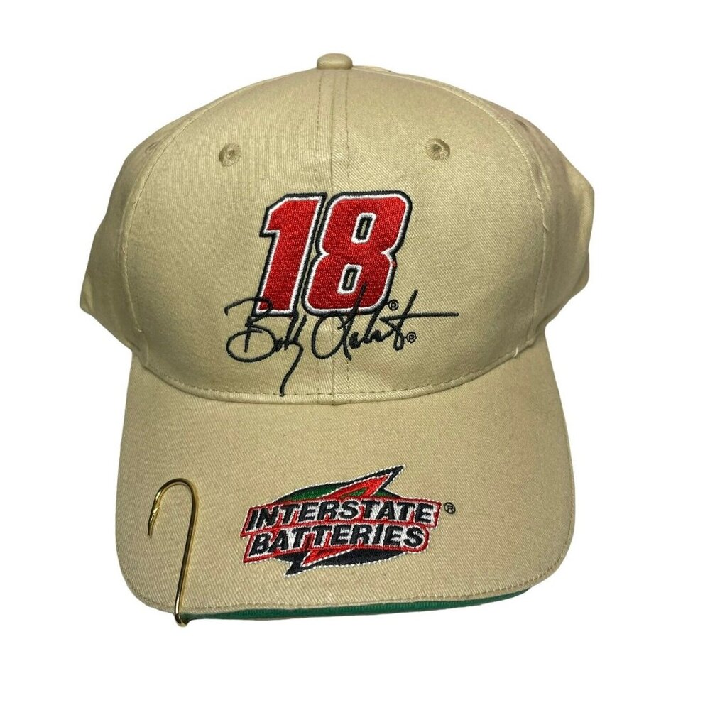 Vtg NASCAR Bobby Labonte #18 Interstate Batteries Racing StrapBack Hat Cap Beige